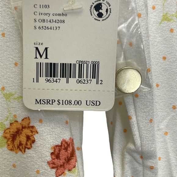 Free People Celia Mini Dress Size Medium Floral Long Bell Sleeves White Short - Picture 8 of 10